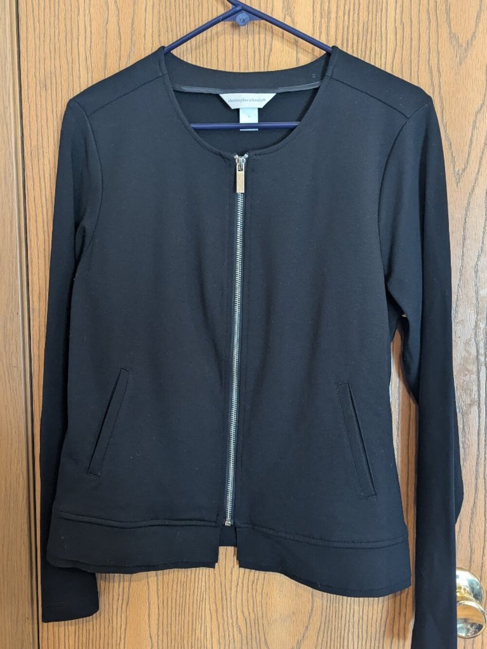 Christopher & Banks Zipper Front Blazer Jacket Black w /Silver Hardware- M